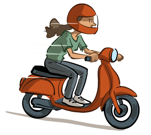 Illustration af pige på scooter