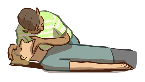 Illustration: person lægger en tilskadekommen i stabilt sideleje